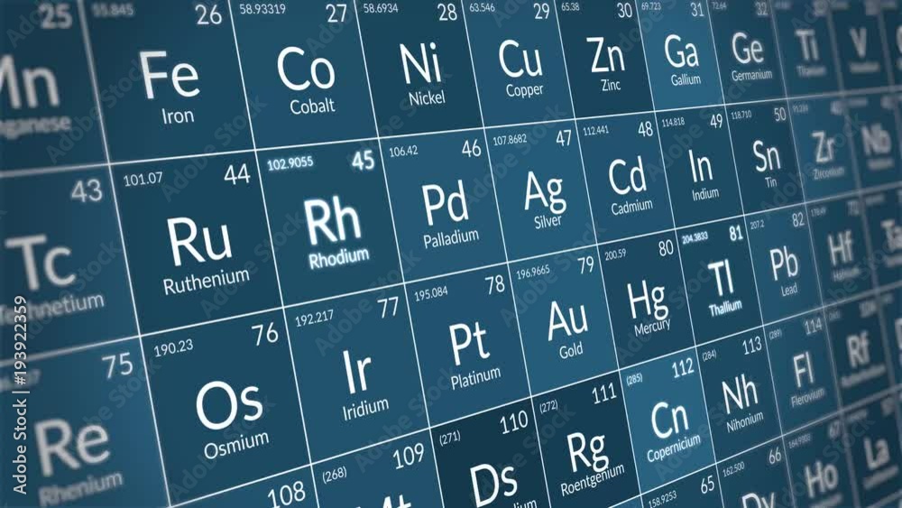 Periodic table of elements animation. Blue. Loop animation