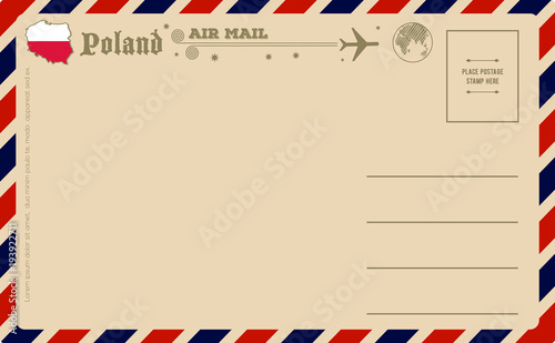 Vintage postcard with map of Poland
