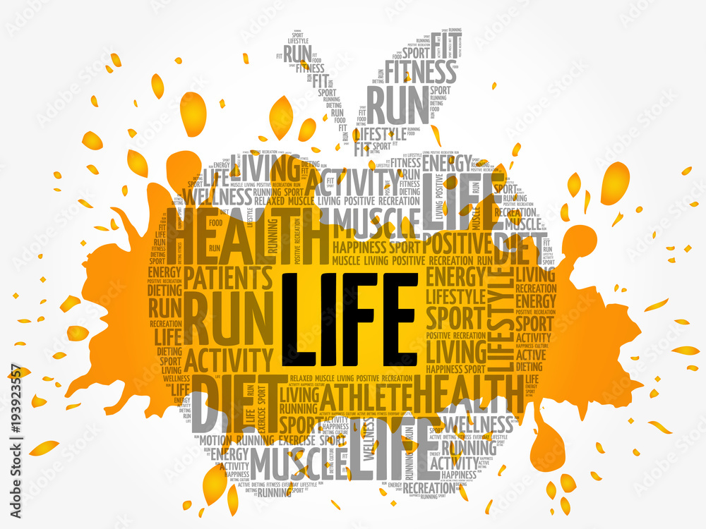 LIFE apple word cloud collage, health concept background