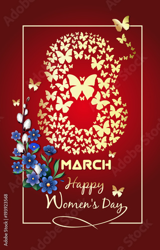 March 8. International women's day background. Women's Day design. Vector illustration