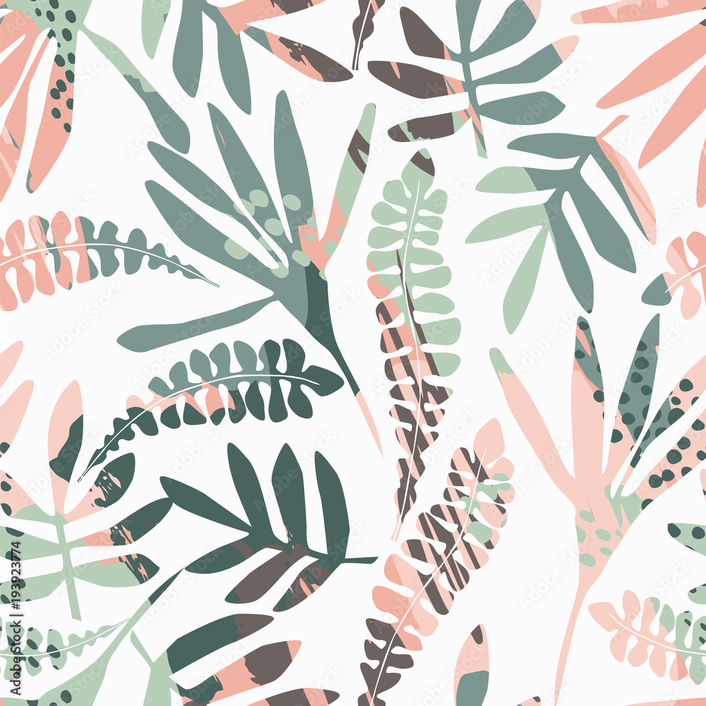 Abstract floral seamless pattern with trendy hand drawn textures. - obrazy, fototapety, plakaty 