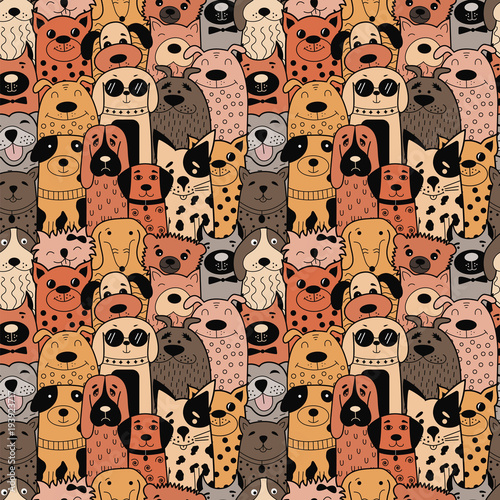 Seamless pattern with funny doodle dogs.