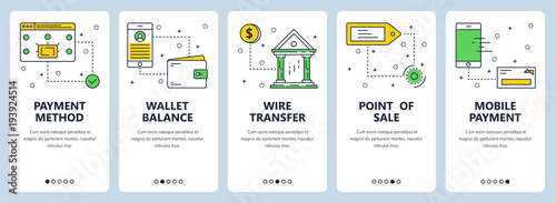 Vector modern thin line payment vertical web banner set
