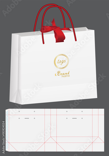 paper bag packaging die-cut and 3d bag mockup