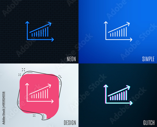 Glitch, Neon effect. Chart line icon. Report graph or Sales growth sign. Analysis and Statistics data symbol. Trendy flat geometric designs. Vector