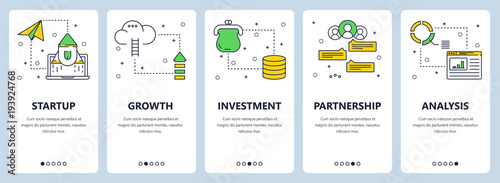 Vector modern thin line startup vertical web banner set