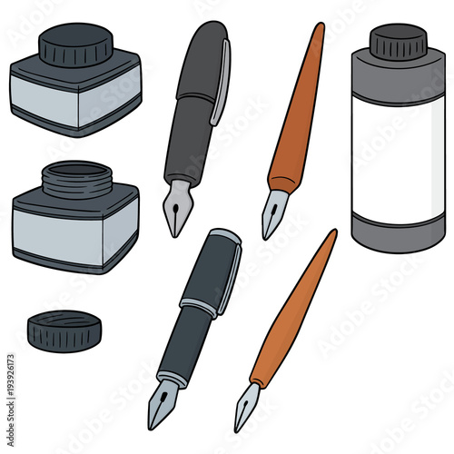 vector set of ink and fountain pen