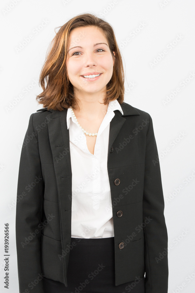 Portrait of pretty young female posing on white background businesswoman concept Portrait of pretty young female posing on white background businesswoman concept