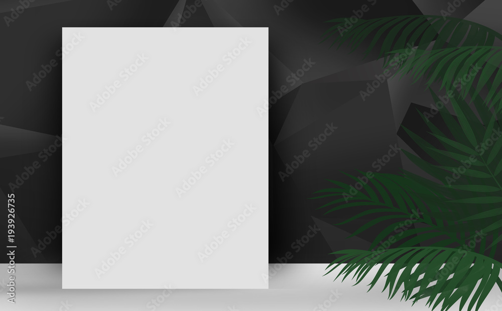 Poster on the wall background, tropical leaves, poster, mocap, frame