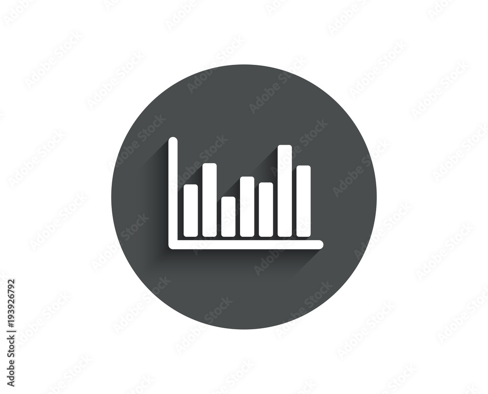 Column chart simple icon. Financial graph sign. Stock exchange symbol. Business investment. Circle flat button with shadow. Vector Column chart simple icon. Financial graph sign. Stock exchange symbol. Business investment. Circle flat button with shadow. Vector