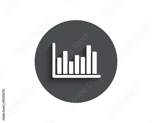Column chart simple icon. Financial graph sign. Stock exchange symbol. Business investment. Circle flat button with shadow. Vector
