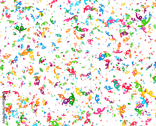 Carnaval or Festival Confetti. Colorful confetti pieces. Celebration party or Holiday background. Flying colorful glitter particles. Decoration pattern. Vector © blankstock