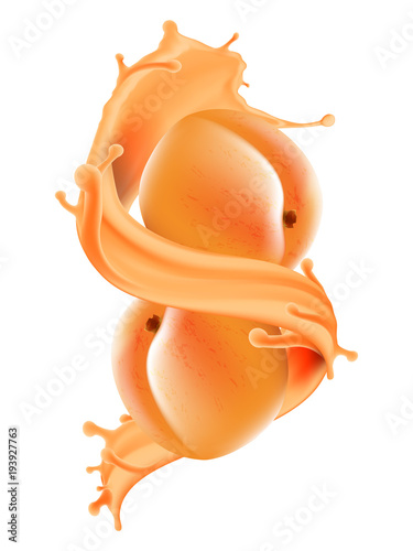 peach or apricot in cream or yogurt splash pure vector illustration for milk products and beverage design high quality art