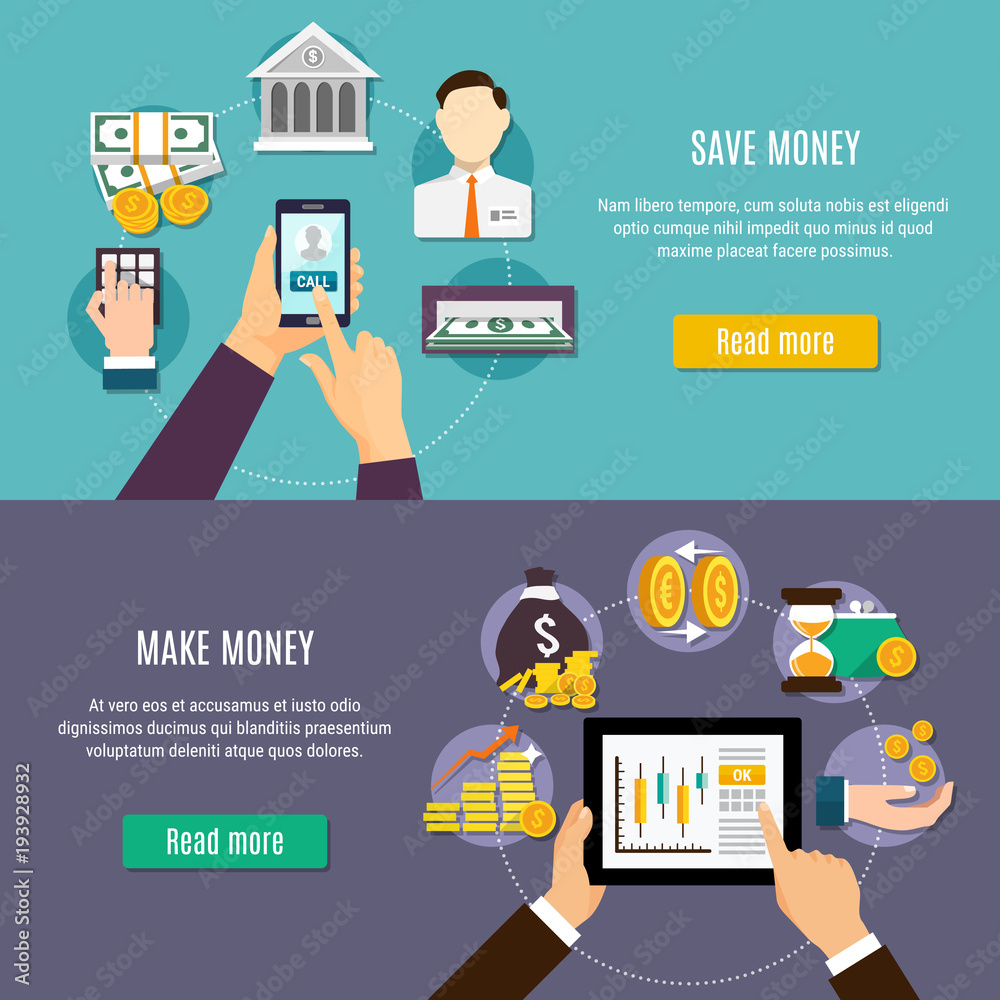 Money Flat Colored Banner Set Money Flat Colored Banner Set