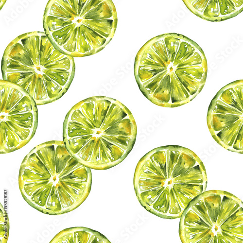 A seamless background pattern with watercolour limes