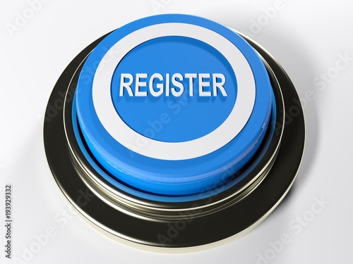 Register blue push button - 3D rendering photo