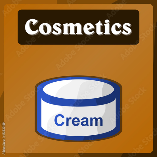 Vector image of a Table in the supermarket department with cosmetics and hygiene products. Color pattern. Background. Stickers.