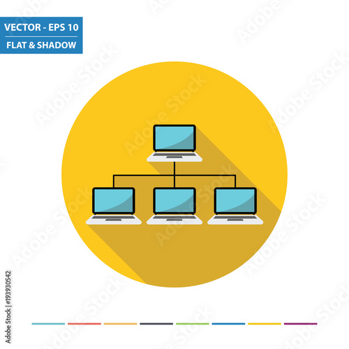 Laptop PC network flat icon with long shadow. Vector Illustration.