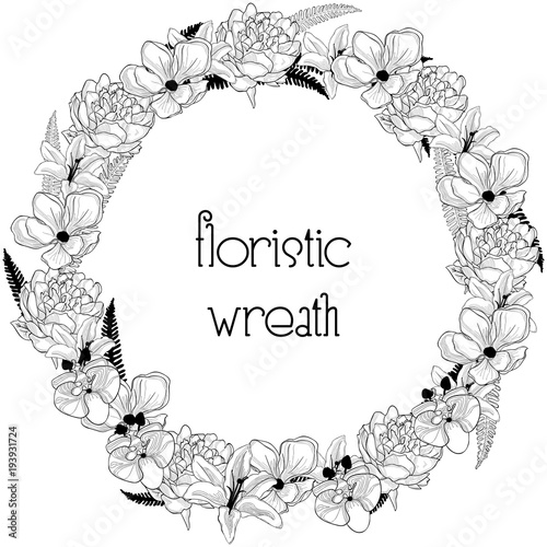Fototapeta Naklejka Na Ścianę i Meble -  Delicate Floristic Wreath. Flower Design Frame Element