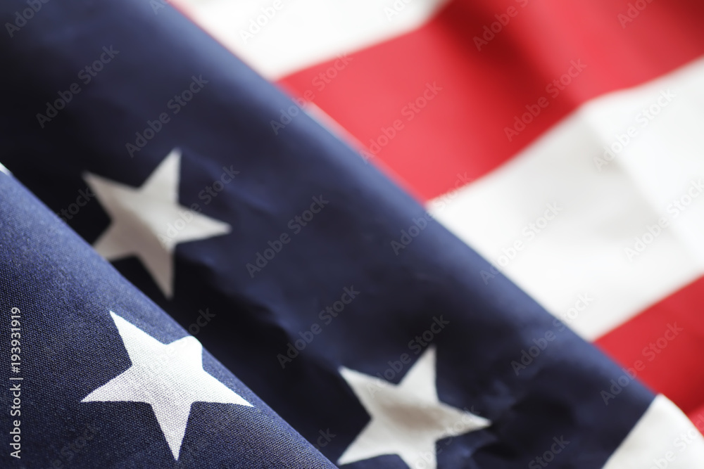 American flag on a wooden texture table