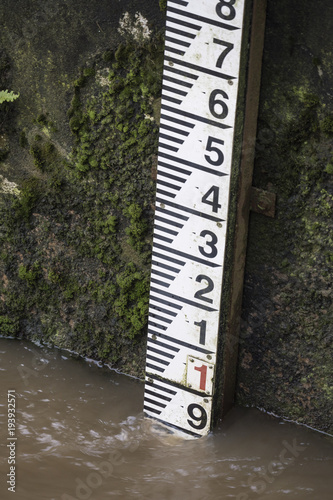 River depth gauge showing height of high water