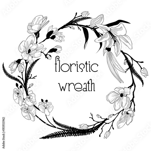 Fototapeta Naklejka Na Ścianę i Meble -  Delicate Floristic Wreath. Flower Design Frame Element