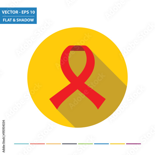 Illness awareness ribbon flat icon with long shadow. Vector Illustration.