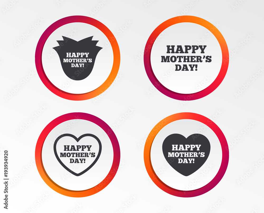 Happy Mothers's Day icons. Mom love heart symbols. Flower rose sign. Infographic design buttons. Circle templates. Vector