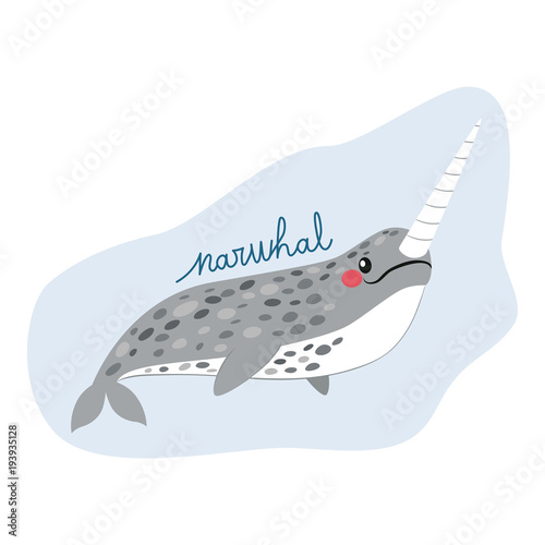 Cute sweet narwhal whale on...