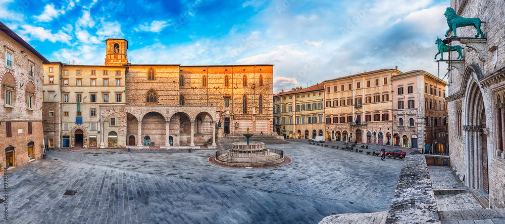 Panoramic view of Piazza IV Novembre, Perugia, Italy