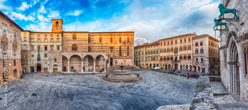 Panoramic view of Piazza IV Novembre, Perugia, Italy photo