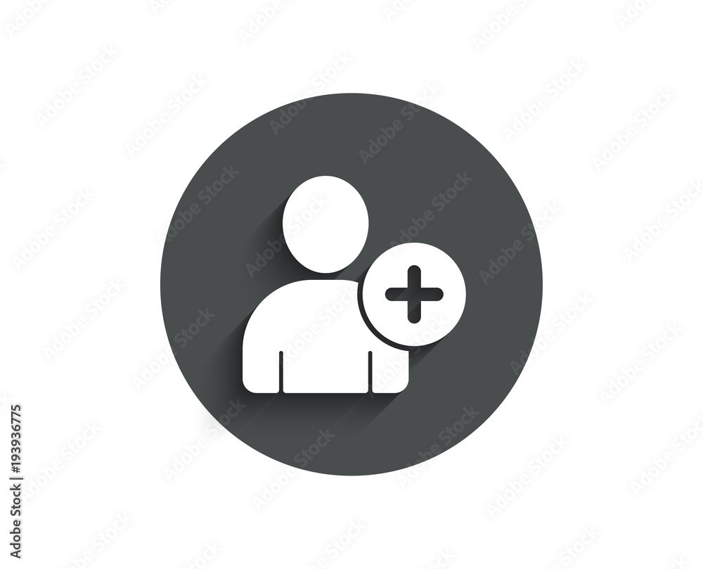 Add User simple icon. Profile Avatar sign. Person silhouette symbol. Circle flat button with shadow. Vector Add User simple icon. Profile Avatar sign. Person silhouette symbol. Circle flat button with shadow. Vector