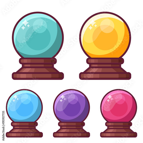 Obraz na płótnie Fortune teller crystal sphere icons. Glass wizard magic ball for mystic rituals and prediction. w salonie