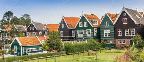 Panorama of colorful houses in historic village Marken
