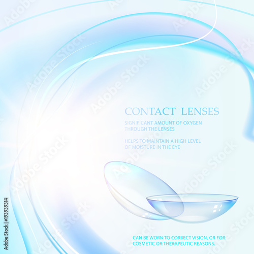 Science illustration for medical design. Contact eye lenses will care of your health. Vector illustration.