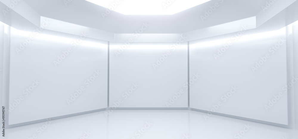 Fototapeta premium 3D Rencering realistycznego pustego białego pokoju ze światłami