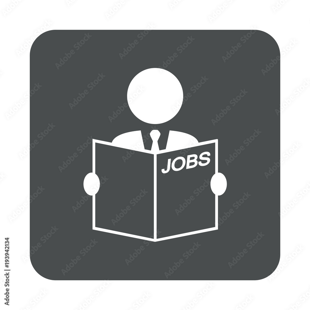 Icono plano buscar empleo en periodico en cuadrado gris