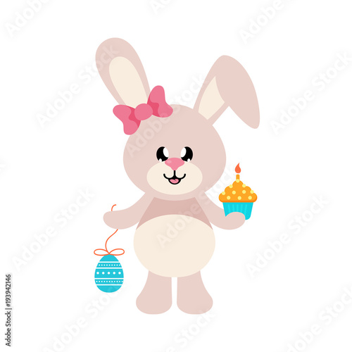 artoon easter bunny\cartoon easter bunny girl with bow and easter egg and cake