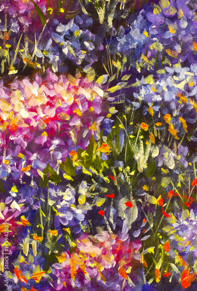 Obraz Abstrakcjonistyczny lato pole kwitnie obraz olejny impresjonizmu kwiecistego grafiki tło