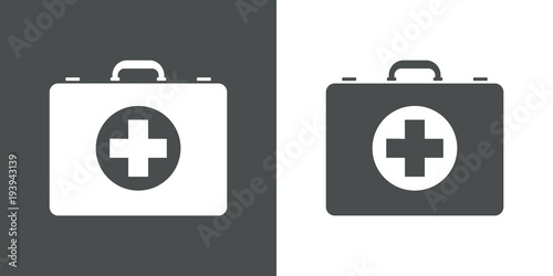 Icono plano botiquin en gris y blanco