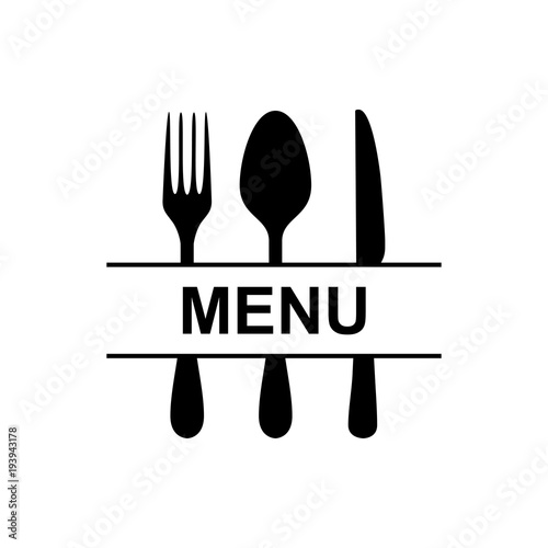 Icono plano MENU en cubiertos en color negro