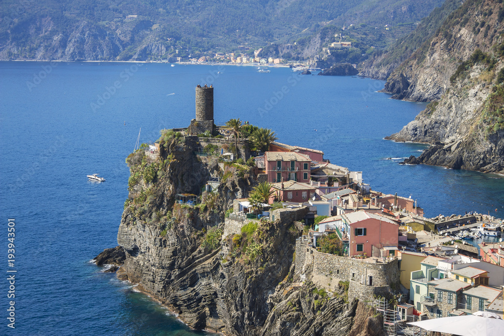 Town of Vernazza seen from above. Idyllic landscape.