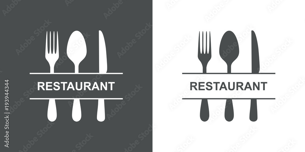 Vecteur Stock Icono plano RESTAURANT en cubiertos en gris y blanco | Adobe  Stock