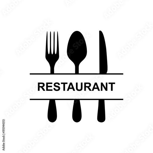Icono plano RESTAURANT en cubiertos en color negro
