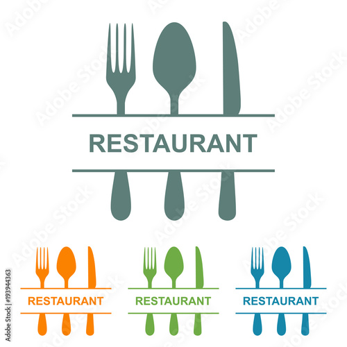 Icono plano RESTAURANT en cubiertos en varios colores