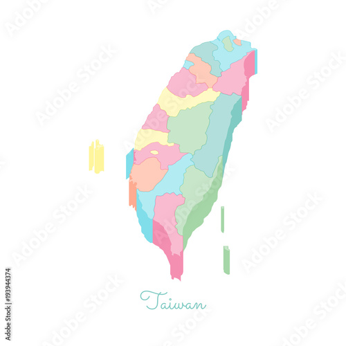 Taiwan region map: colorful isometric top view. Detailed map of Taiwan regions. Vector illustration.