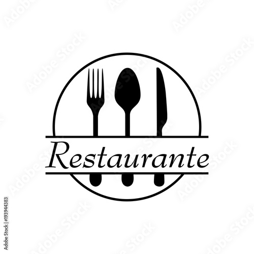 Icono plano Restaurante con cubiertos y circulo en color negro