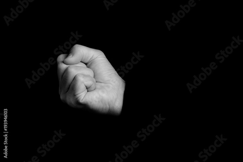 fist - hand gestures on a black background - black and white photo