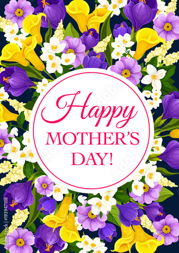 Vector Mother Day holiday flowers greeting card