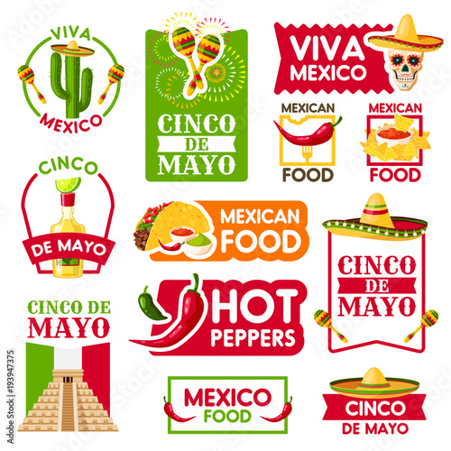Mexican vector icons for Cinco de Mayo holiday